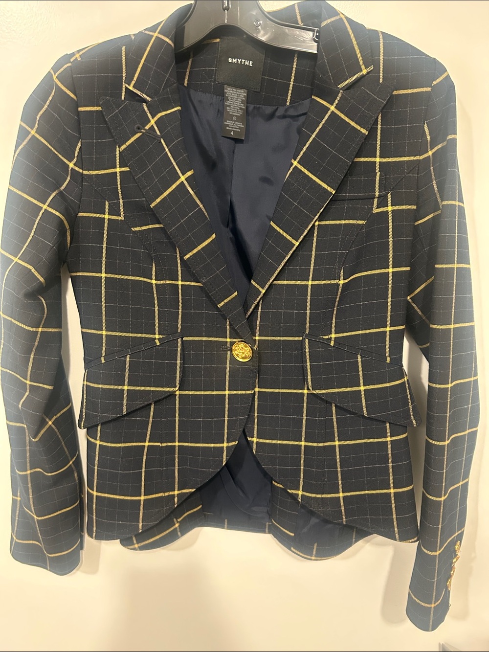 Smythe Navy Blazer with Yellow Windowpane Check size 4